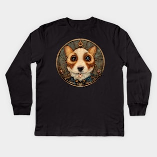 Corgi Surreal Steampunk Artwork, Dog Lover Kids Long Sleeve T-Shirt